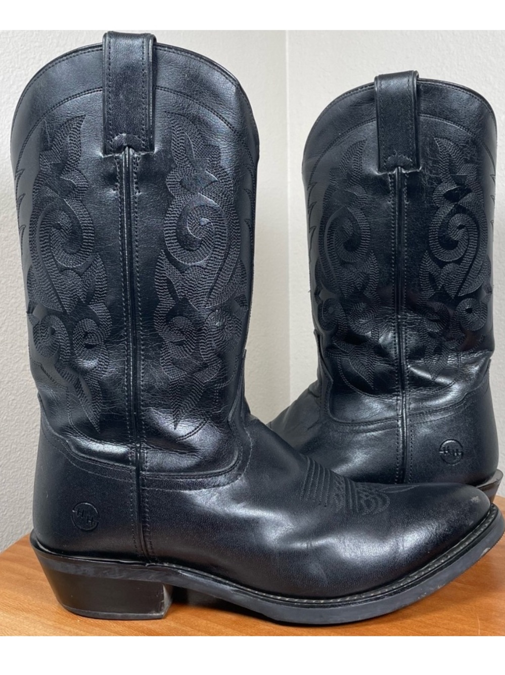 Double H Black Leather Western Cowboy Work Boot Men Size 9.5 D Mexico DH3256